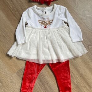 Baby Girl Christmas Holiday Dress with Reindeer